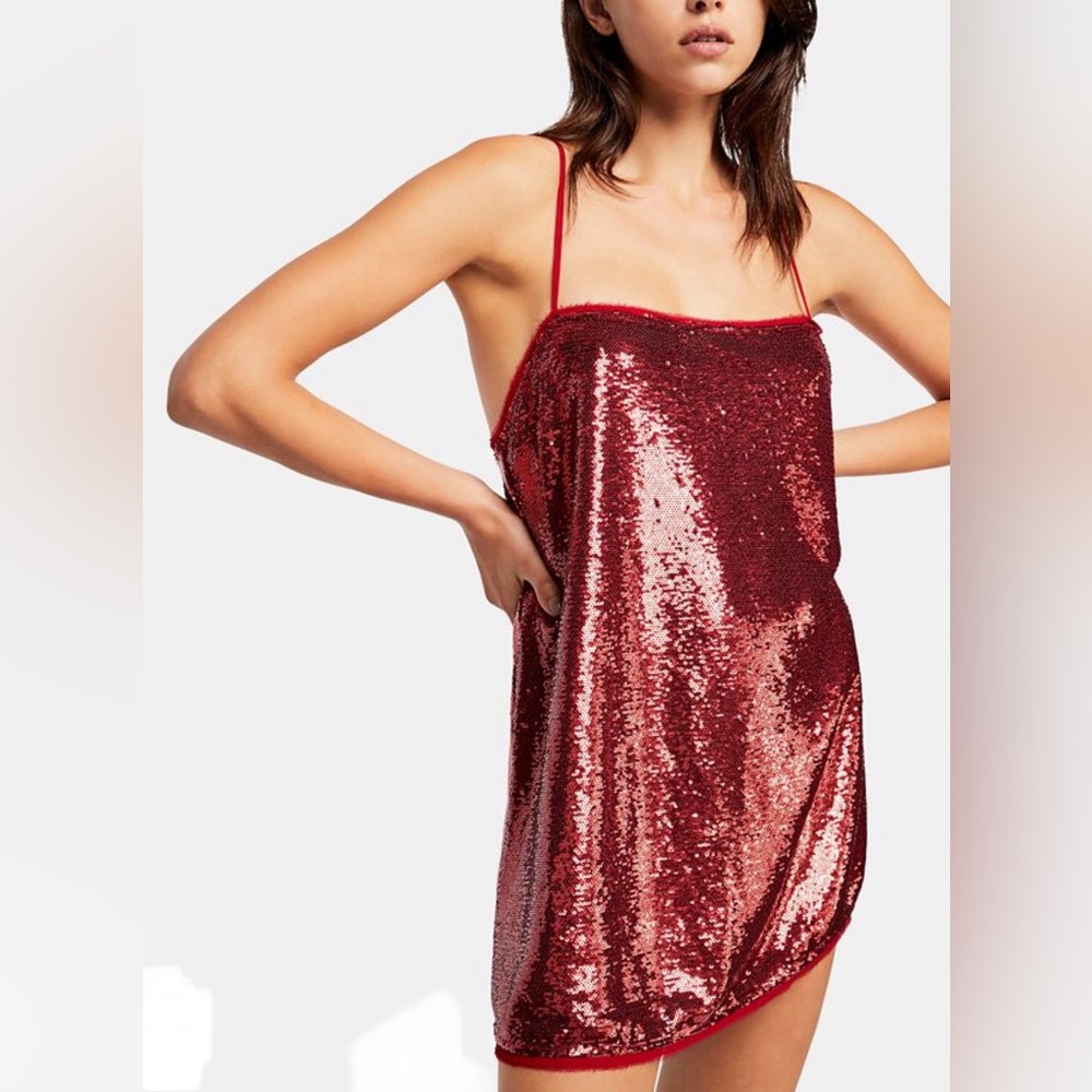 FREE PEOPLE "Time To Shine" Sequin Slip in Deep Metallic Wine Size Large - Picture 9 of 10